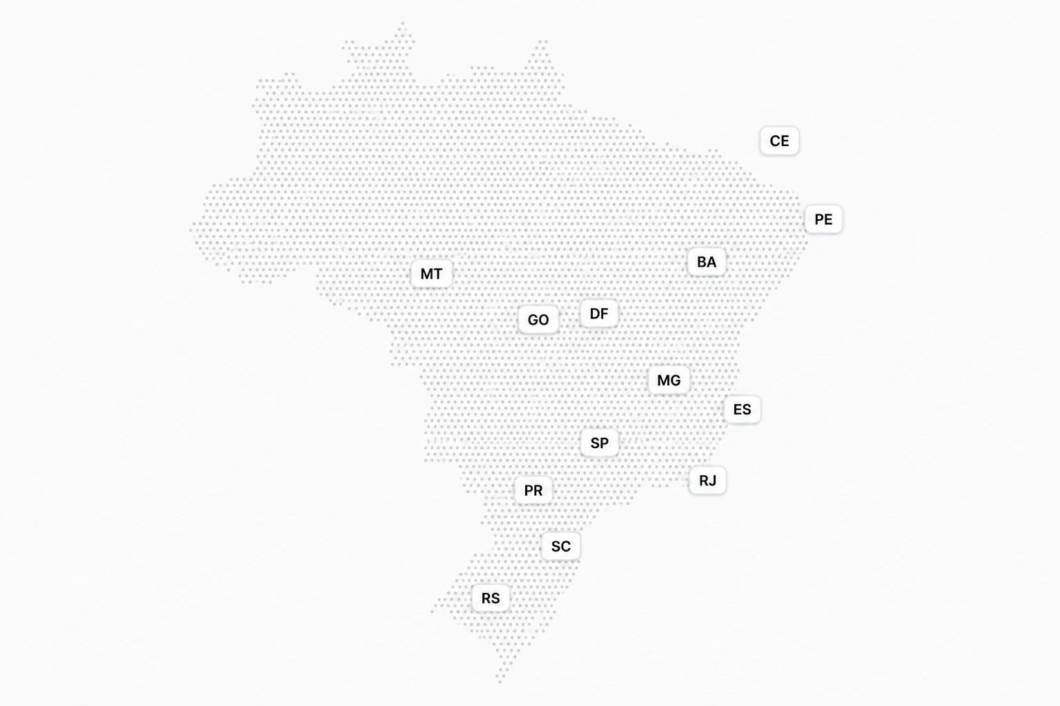 Mapa do Brasil com 18 estados onde a Único Dosadores opera
